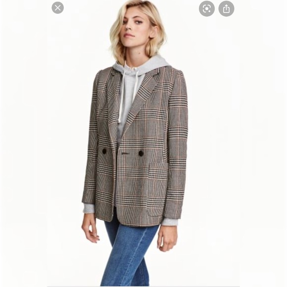 h&m grey checked blazer